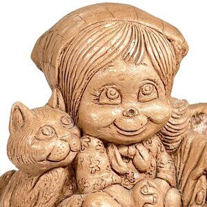 Vtg 1975 Russ & Wallace Berrie & Co Girl Cat Candleholder signed figurine USA